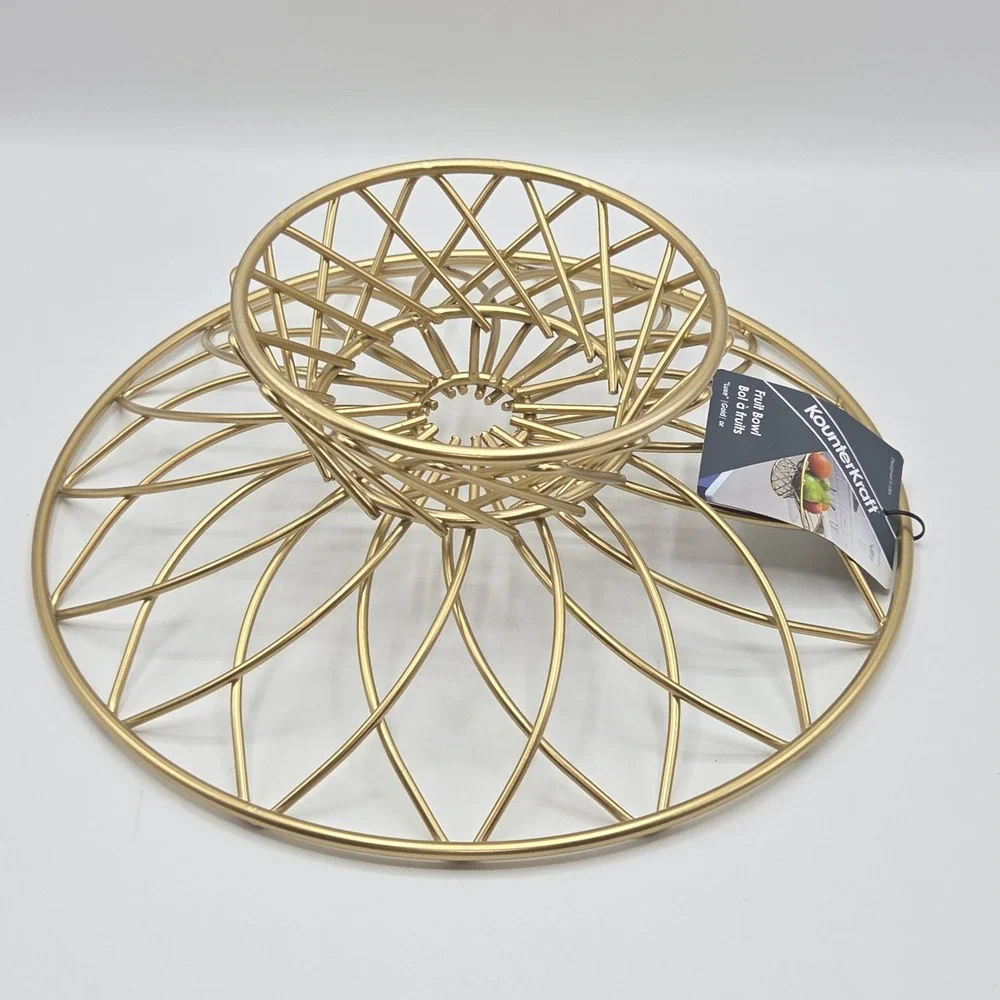 Kounter Kraft 12in Wire Metal Fruit Basket Decorative Pedestal Centerpiece Bowl